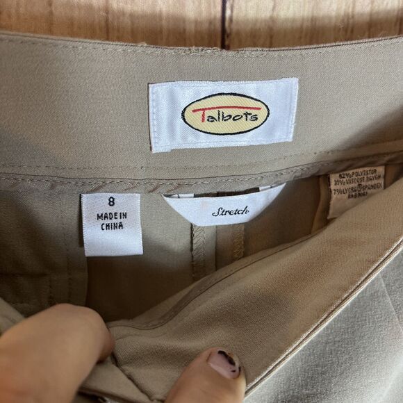 Talbots Beige Tailored Fit Wide Leg High Waist Stretch Neutral Trousers 8 - Picture 3 of 8